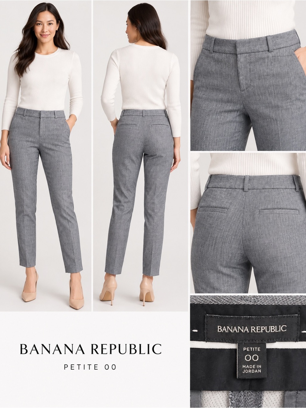 Banana Republic Petite Gray Herringbone Skinny Ankle Pants